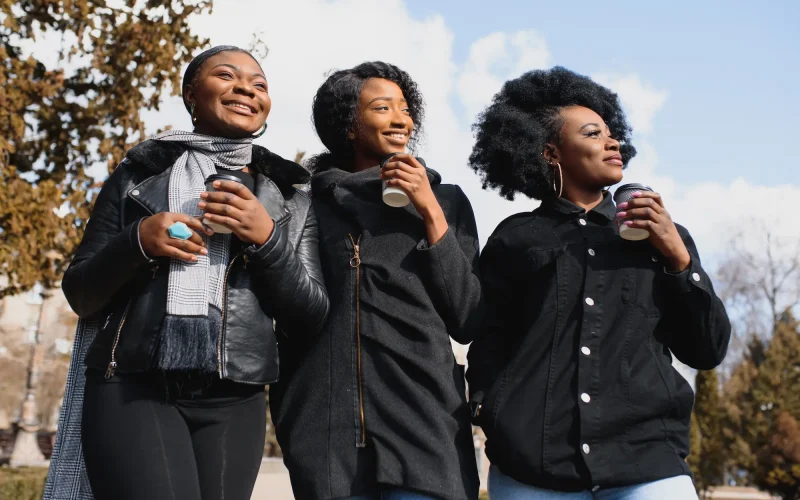 Three beautiful and stylish dark skinned girls